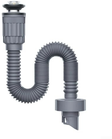 Sink Waste Pipe, 90mm Anti Odour Drainage Pipe with Silicone Seal, High Temperature ABS Waste for Bathroom Kitchen Washbasin 50-75mm(grey-S)