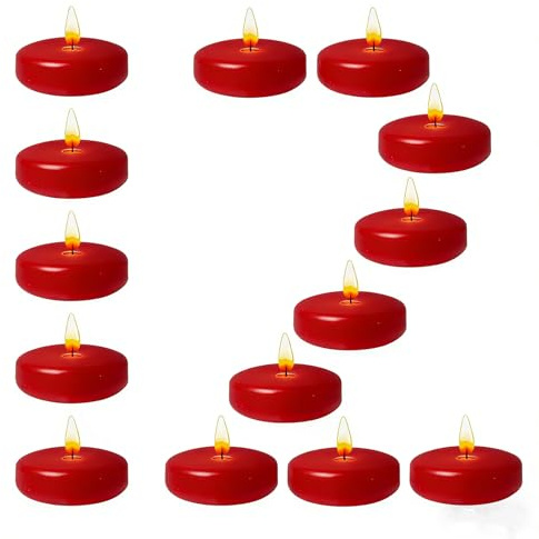 Yinsenda 12 Pack Floating Candles: Red 3 Inch Round Unscented Floating Candles for Wedding Centerpieces, Parties, Vase Fillers and Bath Tub