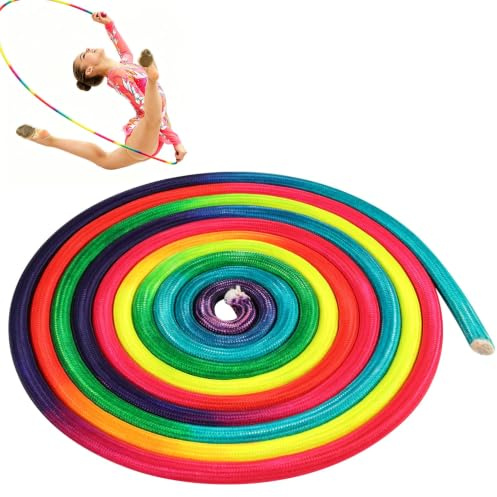 Rytmiskt gymnastikrep 3 m regnbåge, nylonhopprep kvalitetstävling för träning fitness och fritid, konstnärligt rep för barn och vuxna