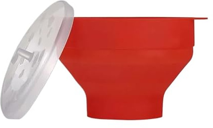 Palomitero de silicona for microondas, recipiente plegable, apto for, con tapa, for lavavajillas(L-Red)