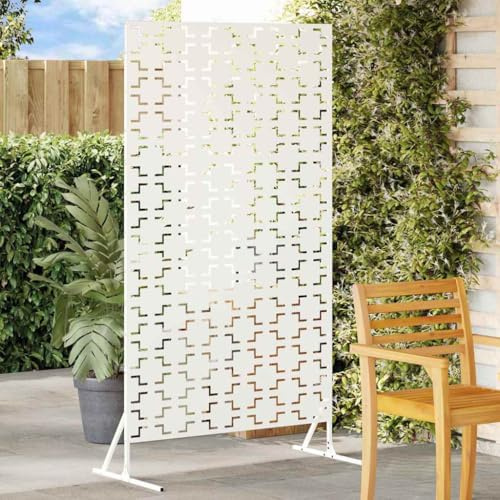 Ordellia Sichtschutz Weiß Stahl 100 x 50 x 180 cm Zaunelement Gartenzaun mit blickdichter Trennwand für Terrasse Balkon Außenbereich und Privatsphäre Windschutz