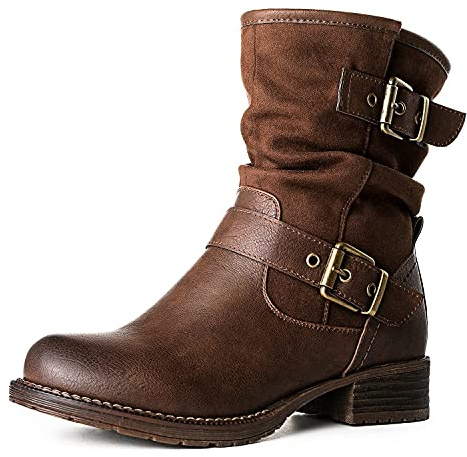 GLOBALWIN Women's Brown Booties Comfortable Fashion Ankle Boots For Women Low Heel Size 7.5M