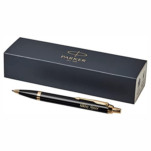 Exklusiver PARKER Kugelschreiber IM Core mit Gravur | Premium Stift | Geschenkbox | blaue Tinte | edel | personalisiertes Geschenk | Namen | graviert | Kulli | Geburtstag | Prüfung (Black GT)