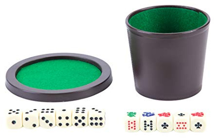 Engelhart - 300605 - Gobelet De Jeux De Dés avec Couvercle Double Set - Un Gobelet avec Couvercle Robuste + 6 Dés Classiques + 5 Dés De Poker - Jeux De Société