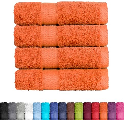 BaSaTex Baumwolle Handtuch, 4er Pack, 50x100 cm, Terrakotta | 100% Baumwolle, Öko-Tex Made in Green, Aufhängeschlaufe, 500gm², langlebig & saugstark
