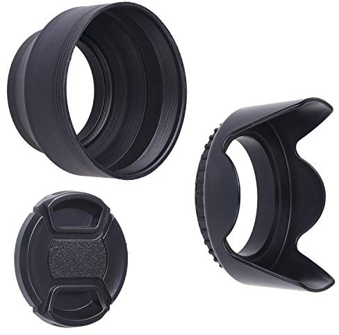 49mm Set of 2 Camera Lens Hoods and 1 Lens Cap - Rubber (Collapsible) + Tulip Flower - Sun Shade/Shield - Reduces Lens Flare and Glare - Blocks Excess Sunlight for Enhanced Photography