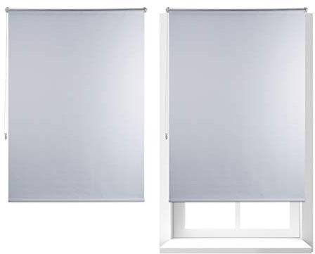 Relaxdays 2 x Thermo Verdunklungsrollo, Hitzeschutz, Fenster Seitenzugrollo, Klemmfix ohne Bohren 110x160, Stoff 106cm, weiß