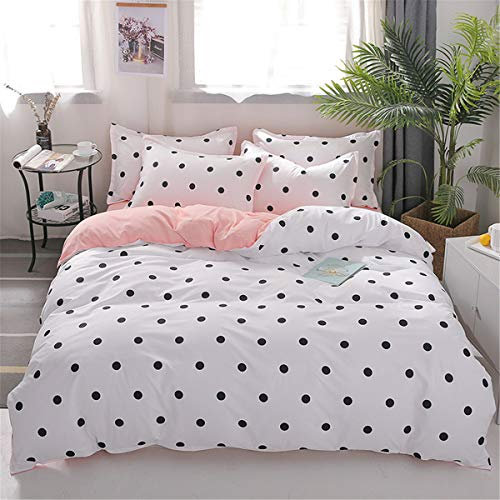Enhome Bettbezug Set 4 Teilig Bettwäsche-Set 4 TLG, Polka Dot Bettwäsche Set Modern Wende Drucken Mikrofaser Weiche mit Reissverschluss Bettbezug Kissenbezüge Bettlaken (180x220cm,Rosa)