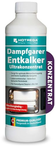 HOTREGA Dampfgarer Entkalker 500ml | Konzentrat für Steamer & Verdampfer | Amidosulfonsäure Reinigungsmittel | Lebensmittelsicher & schaumfrei | Ergiebig für 4.5 L Lösung | Schont Dichtungen