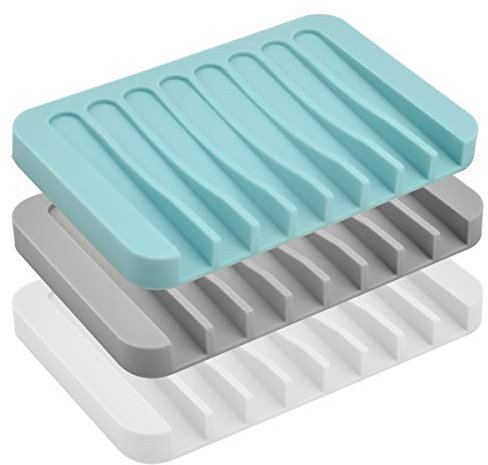 Jinlaili 3 Stück Silikon Seifenschale Dusche, Kreative Selbstleerend Silikon Dusche Seifenschale Seifenhalter Seifenablage, Seifenkiste Seifen Box Für Seife Scrubber Schwämme