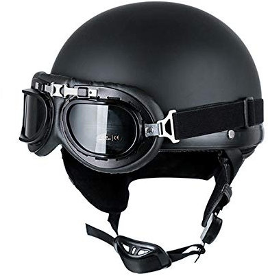 Halbhelme Mit Fliegerbrille Motorradhelm, Sommer Mopedhelm Für Damen Und Herren Harley Helm, ABS-Material Retro Motorradhelm Halbschale Jet-Helm Für Elektroautosicherheit,Schwarz,M