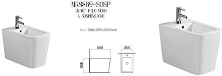 GT-LUX BIDET SANITARI BAGNO IN CERAMICA FILO MURO SOSPESO | PAVIMENTO TERRA DESIGN CERAMICA TOILETTE (Sospeso MR8869-SOSP)