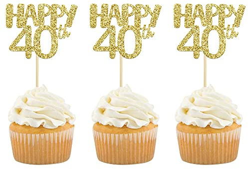 Gyufise 24Pcs 40 Cupcake Toppers Happy 40th Birthday Cake Toppers 40 Cake Topper Picks Gold Glitter Birthday 40 Cake Decoration for Birthday Party Anniversary Celebration Supplies