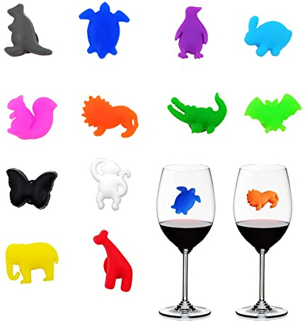 12 Piezas Marcadores de Vidrio de Silicona, Marcadores de Bebida, Marcadores de copa de vino Marcador, para Copas De Vino Fiesta En Casa Muchos Colores y Formas