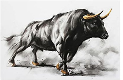 Yooyu Pinturas artísticas en Lienzo Póster de Animales Pintura de Toro Negro Corridas de toros e Impresiones Cartel de Arte de Pared de Sala de Estar escandinavo 30x45cm Marco Interno