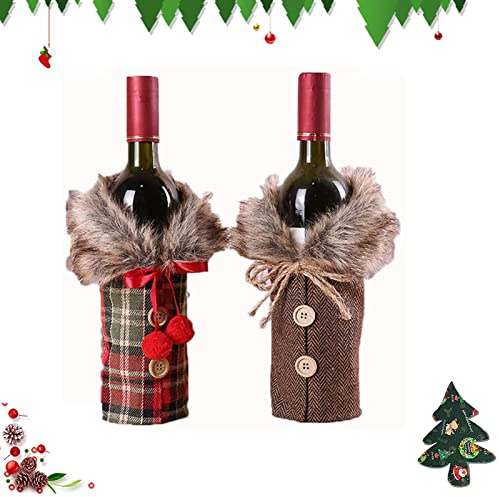 DONGSZQ Rotwein Flaschendeckel Weihnachten Kleidung,2 Stücke Weihnachten Weinflasche Abdeckung Rotwein Kleidung Aufbewahrungstasche,Für Weihnachtsessen Party Dekoration