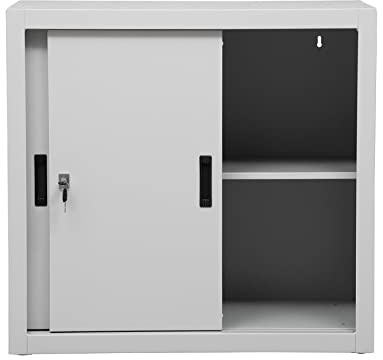 Schrank & Stuhl Aktenschrank | Schiebetürenschrank | Büroschrank mit einem höhenverstellbaren Fachboden, 75x80x45 cm, Grau