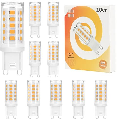 GBLY 10er pack G9 Led Leuchtmittel - Warmweiß 3000K LED Lampe 230V Glühbirne 3W Ersatz 28W 30W 40W Halogenlampe, G9 Sockel Glühlampe, Klein Birne Energiesparlampe, Nicht Dimmbar