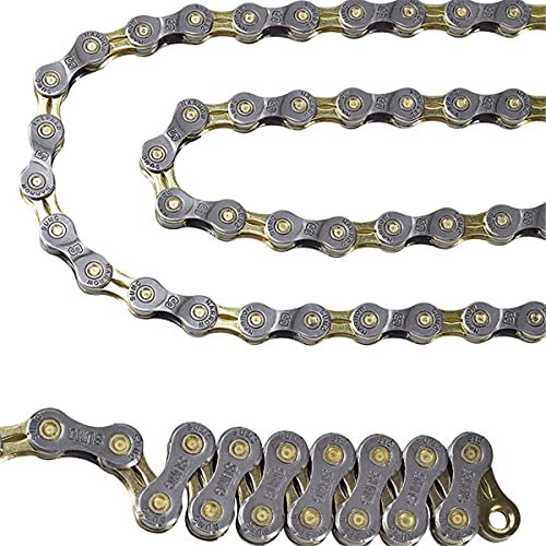 Fahrradkette 10/11/12-fach Anti-Rost-Fahrradkette Legierung Mountain Road Bike Schaltwerk Kette Zubehör MTB BMX Fahrrad (Color : Silver Gold, Size : 11S) (Silver Gold 10S)