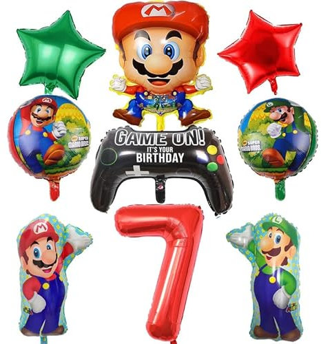 9 Stück Mario Luftballons Geburtstag 7 Jahre Mario Geburtstagsdeko 7 Mario Geburtstag Deko 7 Jahre Mario Folienballons Kindergeburtstag Deko