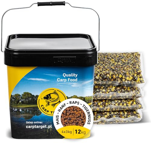 CARP TARGET – Partikel Mix & Partikelfutter für Karpfen – Fertig gekochtes Futter & Köderfutter – Tigernüsse, Hanf, Mais & Raps – Gebrauchsfertig & vakuumverpackt