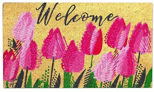 LUA VIKA Fußmatte Kokos - Tulpen - 40x70 cm - Fussmatte Aussen und Innen - Fussmatten Haustür - Türmatte Außen - Fußmatten - Kokosmatte Fußmatte