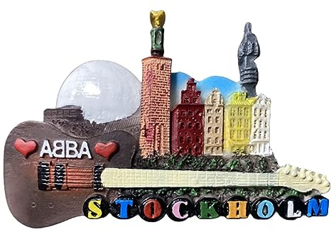 Stockholm Schweden Kreativer Gitarren-Kühlschrankmagnet, Reise-Souvenir, 3D-Kühlschrankdekoration, Magnetaufkleber, Bastel-Kollektion