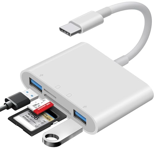 USB C SD Card Reader for Mac/MacBook/iPad/iPhone 15 Pro WNXSLOAD SD Card Adapter with Dual Card Slots & USB Ports, USB-C/TypeC 4 in 1 Trail Camera Memory Card Reader, Plug and Play