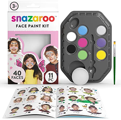 Snazaroo 1180137 Set per il trucco con 8 colori a base d'acqua per viso e corpo con spugna, pennello e istruzioni - Fantasia