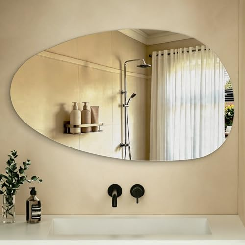 S'AFIELINA Asymmetrischer Spiegel 85x50 cm, Rahmenloser Wandspiegel | Organischer Spiegel für Badezimmer und Gäste-WC, Kupferfreies HD-Glas, Splitterschutz, Hoch- und Querformat montierbar