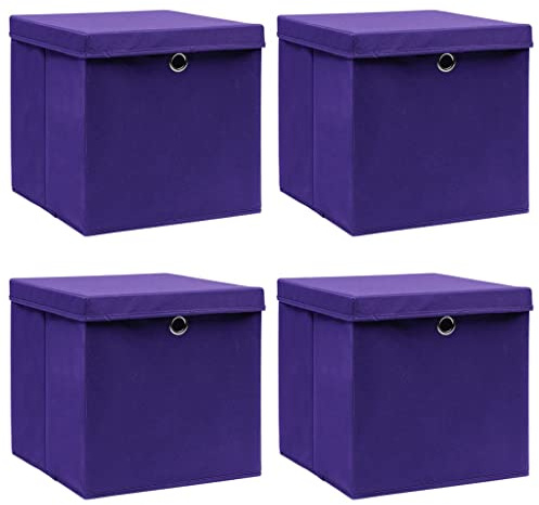 vidaXL 4X Aufbewahrungsbox mit Deckeln Faltbox Spielzeugkiste Kiste Korb Einschubkorb Faltboxen Kinder Box Boxen Aufbewahrungsboxen 28x28x28cm Lila
