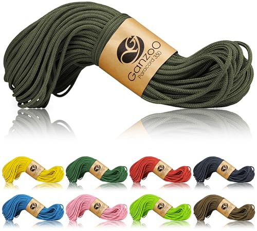 Ganzoo Paracord 350 rep i Armygreen, 2,5 mm utomhuslina av nylon och polyester, för knutar, flätning och DIY-projekt, praktiskt universalrep till armband, hundhalsband och hundkoppel
