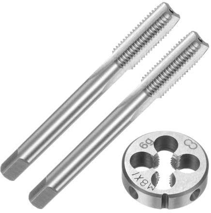 QUARKZMAN Juego de 3 Piezas de Machos y Terrajas, Métrica M8 x 1, Herramienta de Roscado y Roscado para Reparación de Tuercas y Tornillos