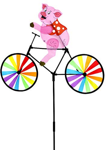 KSTZGTA Cute 3D Animal Pig On Bike Windmill Whirligig Garden Lawn Yard Decor Wind Spinne Wind Spinners Outdoor Metal with Solar Light