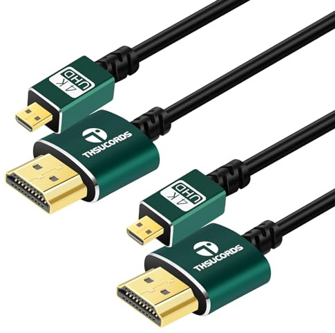 Thsucords Dünnes Micro HDMI auf HDMI Kabel 0,3M 2 Stück, Ultradünnes Flexibles HDMI Micro Typ D auf Typ A Kabel Unterstützt 3D/4K@60Hz/18Gbps/1080P für Raspberry Pi 4,GoPro