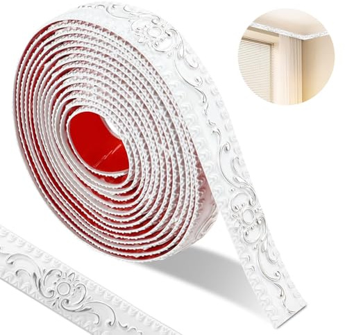 300 * 3.6cm Molduras Decorativas Para Pared Autoadhesivo,3d Vintage Pattern Molduras, Flexible Molduras Decorativas Impermeable Para Marco De Espejo，Decoración Del Hogar（Patrón Blanco-Plata）