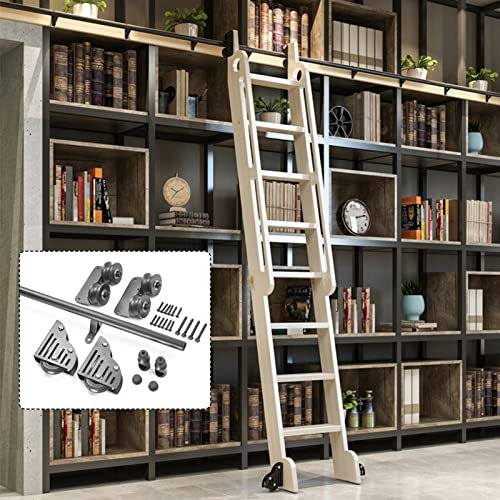SZITW Schiebeleiter-Hardware, Rollschienen-Kit für Bibliotheken (ohne Leiter), Schiebetür-Kit für Scheunentore für Zuhause/Innenbereich/Dachboden, runde Röhren-Mobilleiterschiene, Schwarz (Größe: