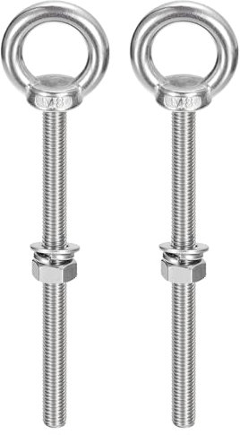 Sourcing Map M8 x 120mm Eye Bolt With Nut and Washer - 304 Stainless Steel Shoulder Lifting Ring for Hanging Items, 2 Sets