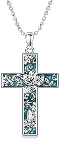 HARMONY BOLA Collier Croix de Lys Turquoise en Argent Sterling 925 Pendentif Fleur Turquoise Bijoux Pour la Fête des Mères Anniversaire Pour les Femmes et les Mères