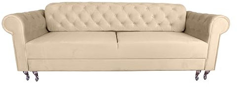 Meble Ares Chesterfield Sofa Benetto – Schlafsofa – Couch mit Schlaffunktion – Sofa mit Bettkasten – Stoff – Beige