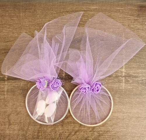C.X.Y. 20 pezzi Bomboniera segnaposto in cerchio anello metallico e tulle con fiore decorazione, adatta a tutte le cerimonie (LILLA)