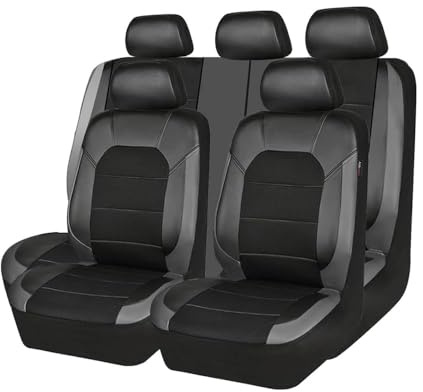 TANJAU Sitzbezügesets für Skoda Fabia 2007-2024, Leder Auto Vorne Hinten Schonbezüge Wasserdicht Bequem Verschleißfest Anti-Kratz Innenraum Zubehör,B/Gray
