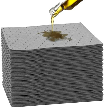 Cuscinetti assorbenti per olio, 25 x 33 cm, fogli di controllo delle fuoriuscite, assorbimento rapido per olio e liquidi a base d'acqua, cuscinetti con fossette, accessori per garage, casa, garage