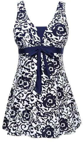 AMAGGIGO Women's Polka Dot One Piece Swimsuit Tummy Control Swimwear Swimdress with Skirt Swimming(1dark Blue,12(M))