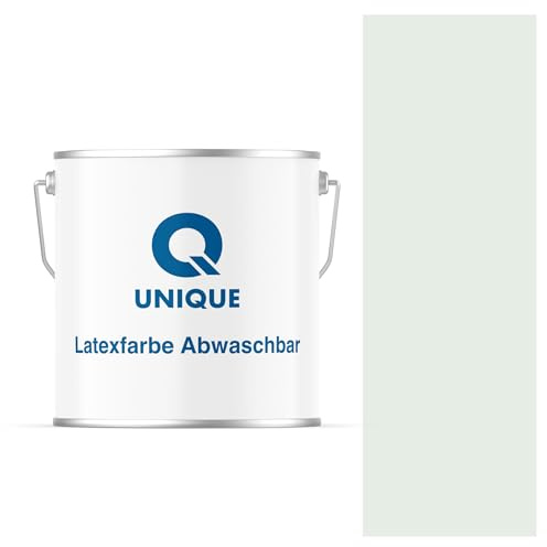 Q UNIQUE Latexfarbe ABWASCHBAR 5L (ca.35m2) Weiß-grün, Waschbare, hochdeckende, tiefmatte Latexfarbe auf Basis von Ethylen-Vinylacetat-Copolymer. VOC-frei, geeignet für Wände/Decken in Innenräu