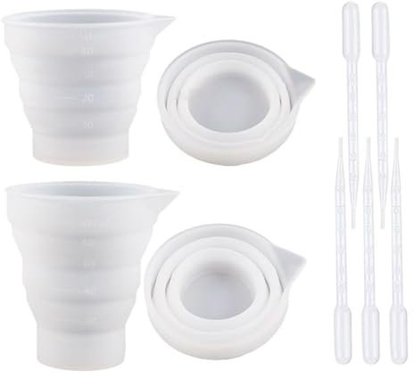 2 Pieces Silicone Measuring Cup with 5 Droppers, Collapsible Detergent Dispenser, Reusable Liquid Dosing Container