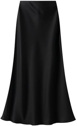Falda Larga de Satén para Mujer Cintura Elástica Casual Plisada Falda de Seda Primavera Verano Elegantes Falda Cola de Pez,XXL,Negro