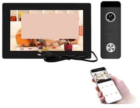 Dörrklocka Kamera trådlös, Tuya Smart Video Intercom System Inbyggd strömförsörjning Full Touch Screen Video Dörrtelefon Super vidvinkelkamera,Easy to install(J-B6-P207B-M721BA-B)