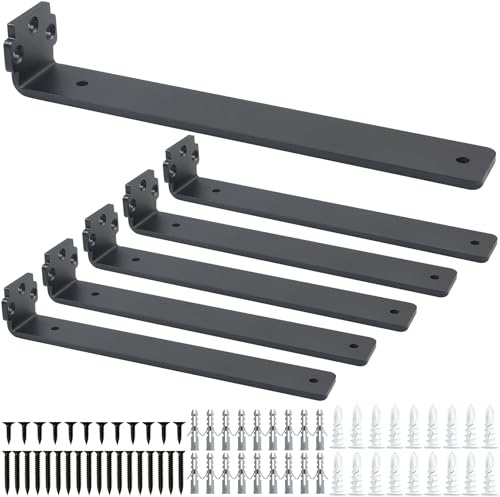Gemsaya 6 Stück Regalhalterung Schwarz, 30cm Schwerlast L Regalwinkel für die Wandmontage, Tragkraft 75 KG Metall Regalträger, 90 Grad Winkel Regalwinkel Schwerlastwinkel für Wandregale