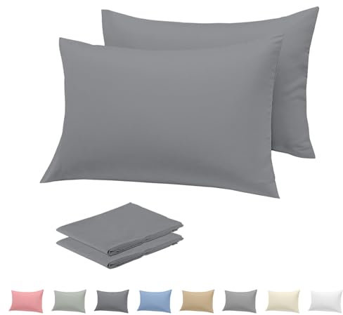 Rohi Microfibre Grey Pillowcases 2 Pack – Ultra Soft & Smooth Pillow Covers with Envelope Closure – Fade Resistant & Breathable Pillow Cases – Standard Size (50x75 cm)